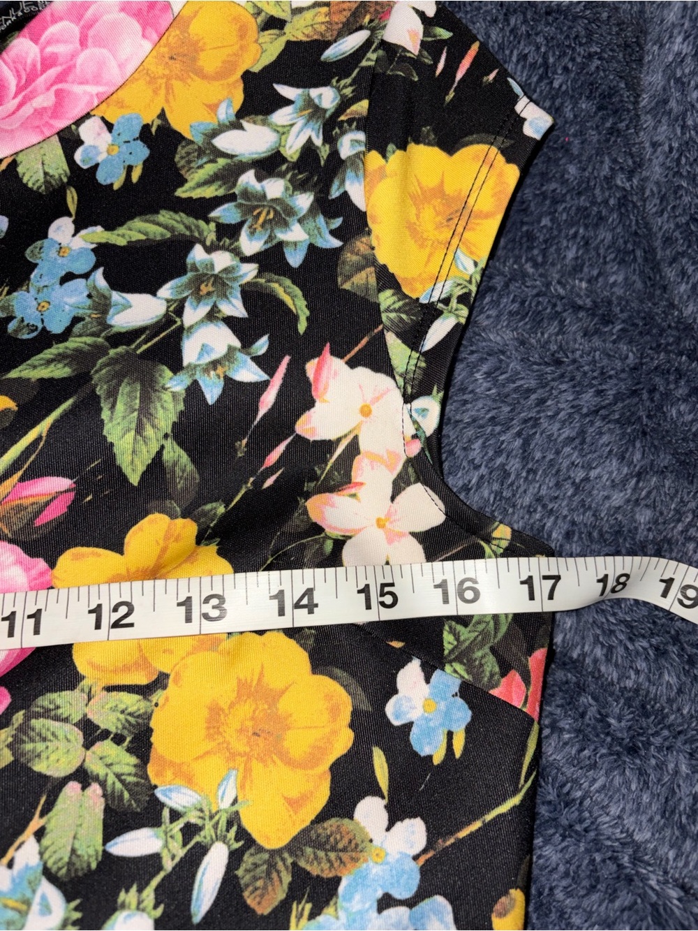 Floral Cap-Sleeve Tee in Black with Pink & Yellow Blooms - Picture 4 of 4